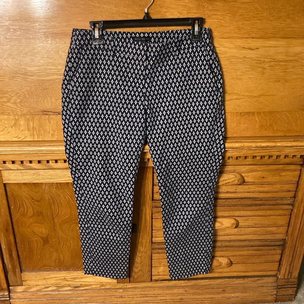 Willi Smith Navy Blue Geometric Diamond Print‎ Slim Leg Trousers D2370